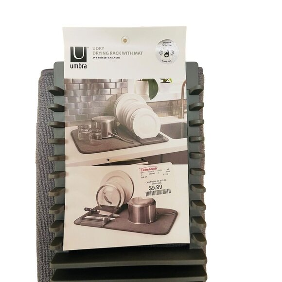 Umbra UDry Drying Rack With Mat Charcoal 24 x 18 In Kitchen Dishes - Picture 2 of 8